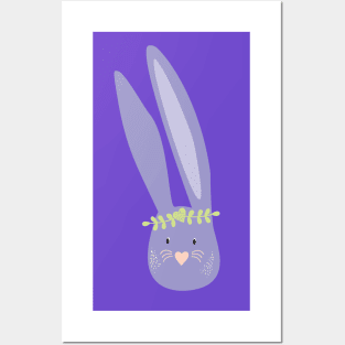 Cute Easter Bunny With Long Ears Pastel Purple Color Cartoons Illustration Posters and Art